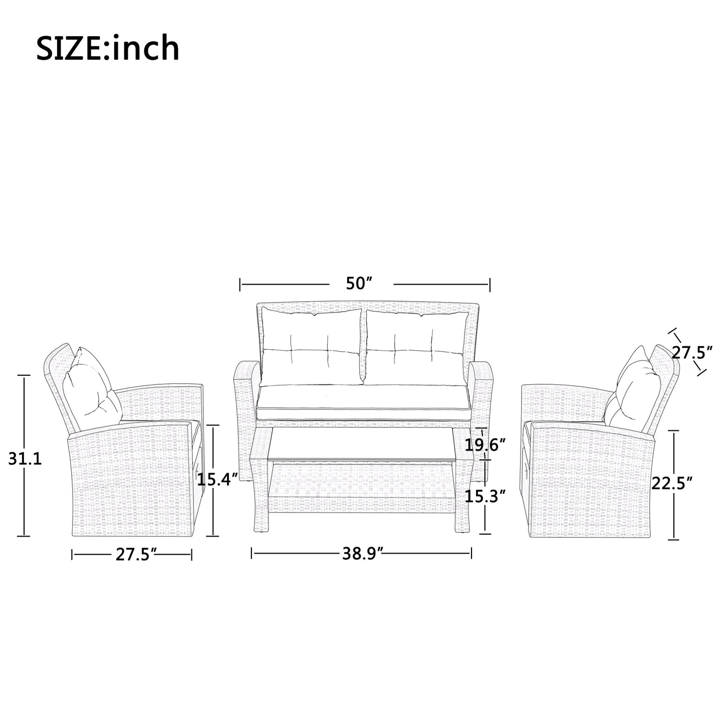 Set Of 4 Piece All Weather Wicker Patio Furniture