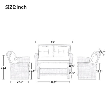 Set Of 4 Piece All Weather Wicker Patio Furniture