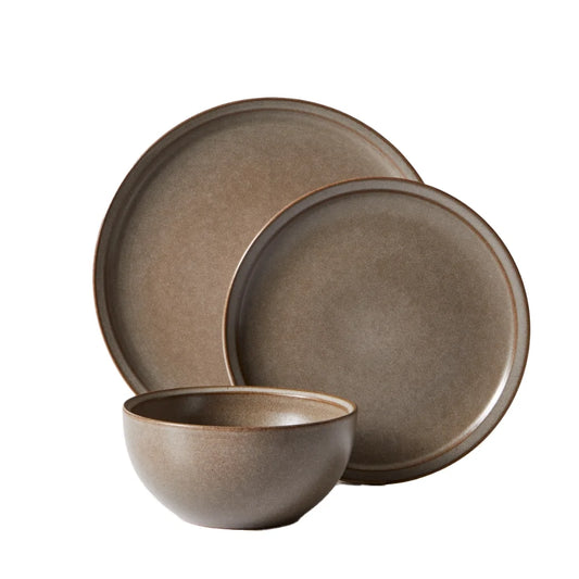 Better Homes and Gardens Banks Brown 12-Piece Stoneware Dinnerware Set, Brown Plates and Bowls, Set for 4