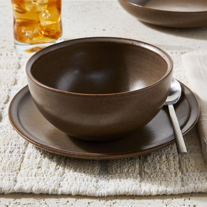 Better Homes and Gardens Banks Brown 12-Piece Stoneware Dinnerware Set, Brown Plates and Bowls, Set for 4