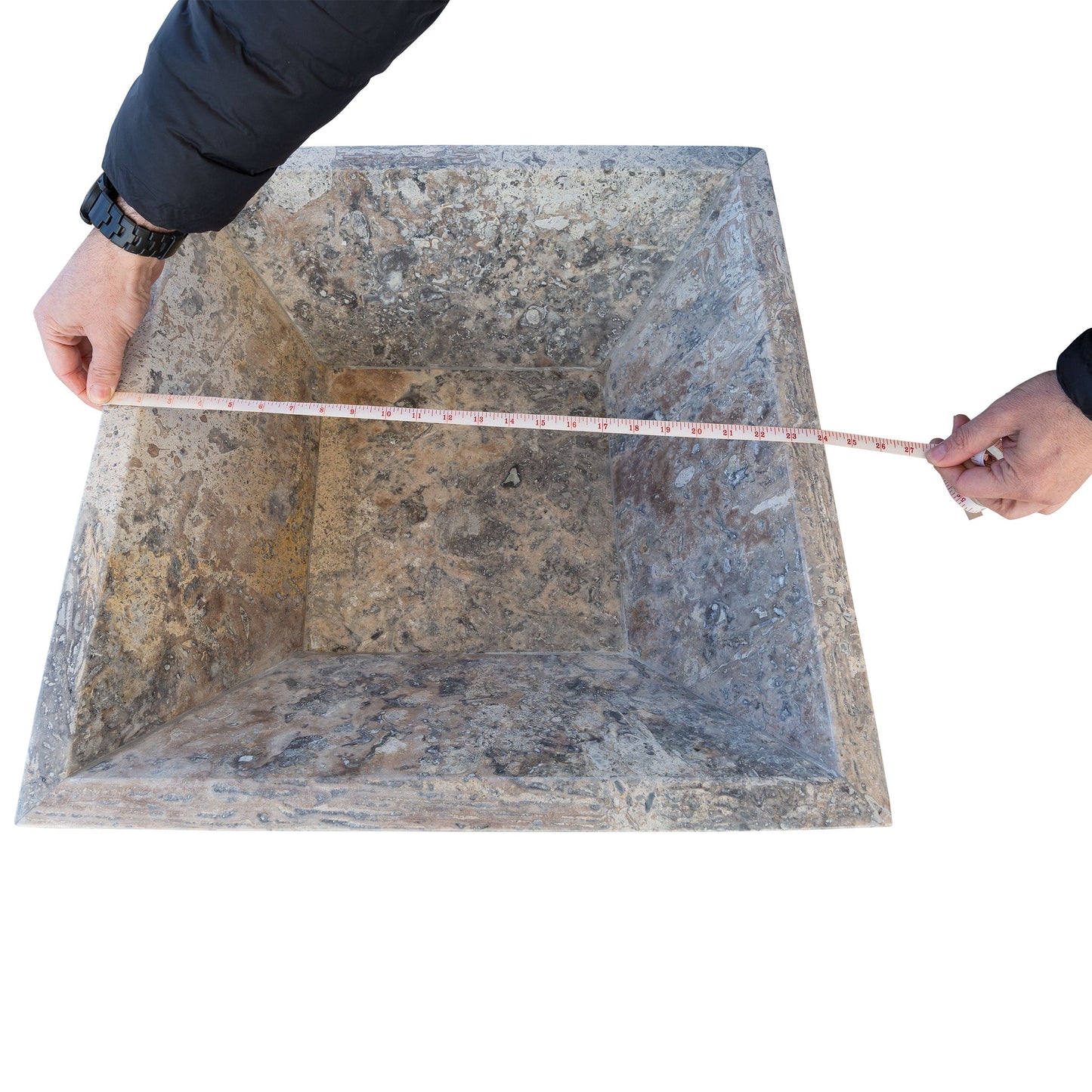 Silver Travertine Natural Stone Outdoor Fire Pit 24x24 Inches for Patio Backyard